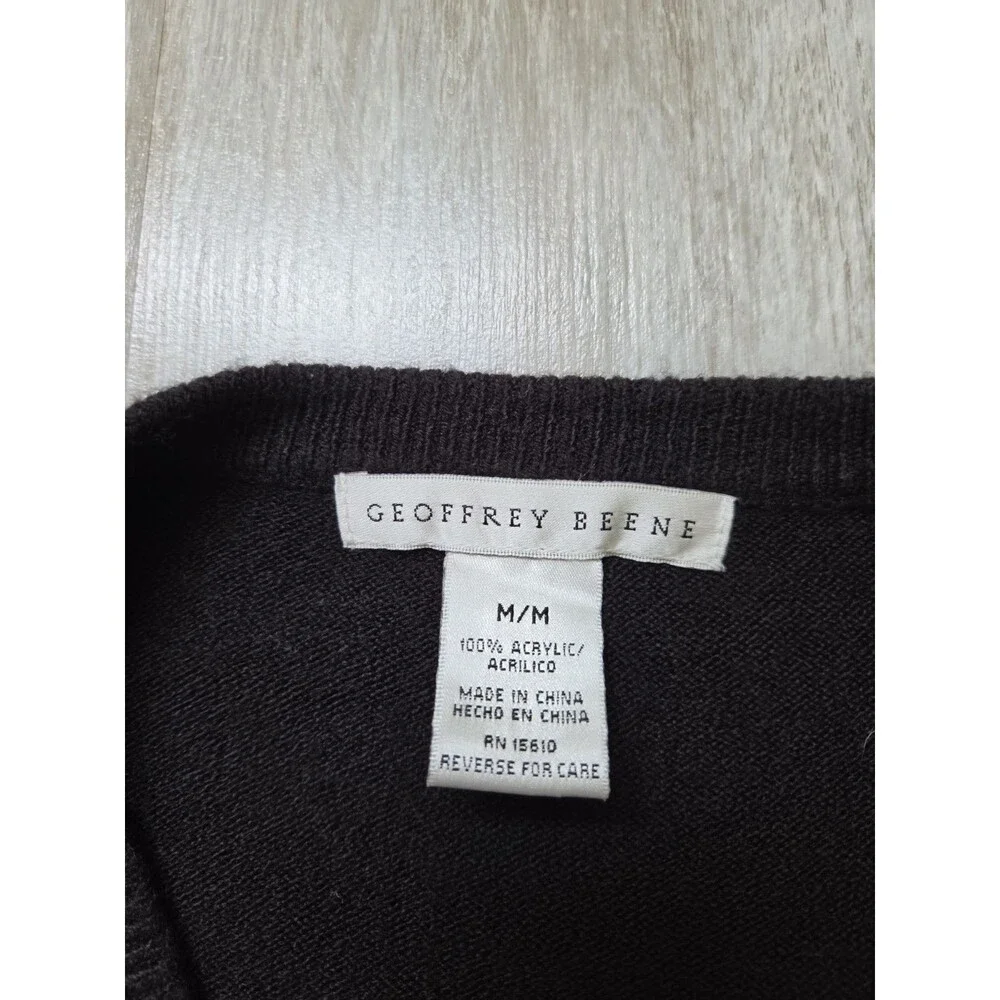 NWT Geoffrey Beene Mens Black V Neck Windowpane Textured Knit Sweater Size M